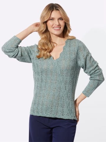 Sieh an! Ajour-Pullover in jade-meliert
