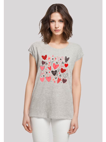 F4NT4STIC Extended Shoulder T-Shirt Cute Herzen Variety Valentinstag in grau meliert