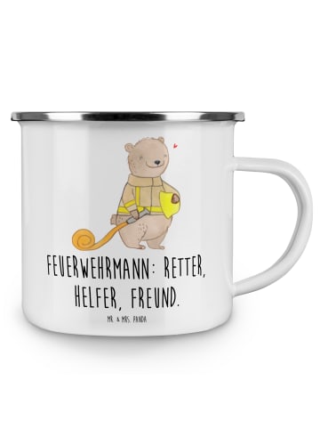 Mr. & Mrs. Panda Becher Feuerwehrmann Rettungsheld mit Spruch in Weiß