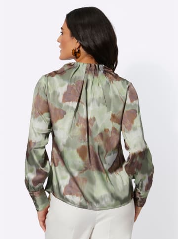 creation L Satin-Bluse in khaki-lindgrün-bedruckt