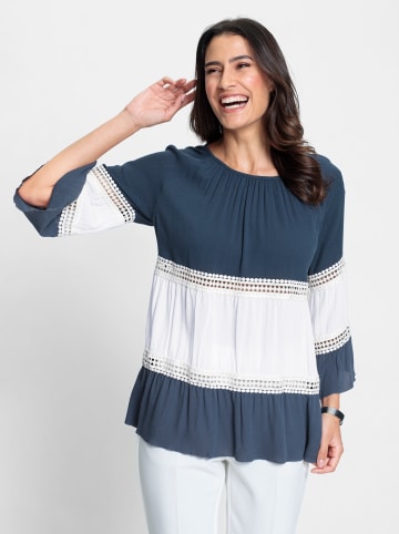 WITT WEIDEN Crinklebluse in dunkelblau-ecru-gemustert
