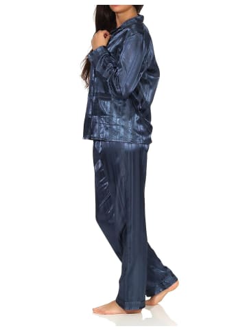 NORMANN Satin Pyjama Streifendress - 10569 in marine