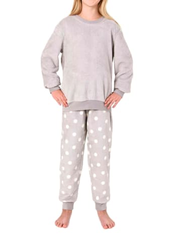 NORMANN Mädchen Schlafanzug Coralfleece Tupfen in grau