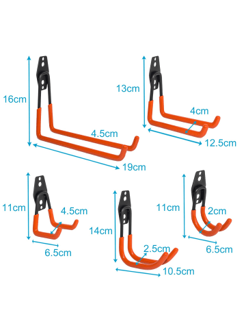 Intirilife 10er Set Garagen Wandhaken für Werkzeuge in Orange