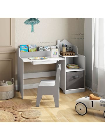 COSTWAY Schreibtisch Kinder mit Stuhl in Grau