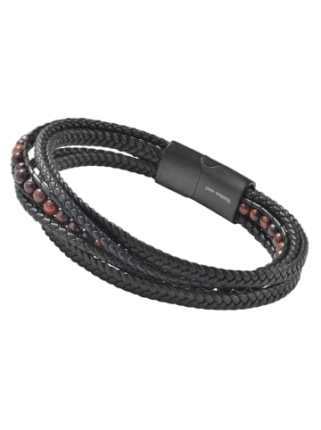 Adeliás Unisex Armband – Lederarmband aus Leder mit Tigerauge 23 cm in schwarz