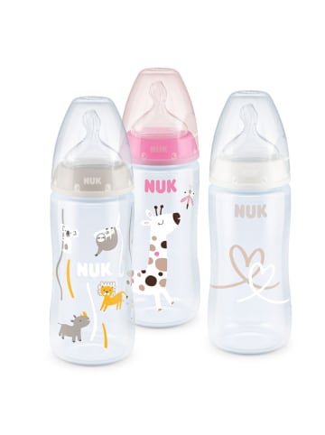 NUK PP-Flasche 3er Pack First Choice Plus 300 ml + in rosa,beige,motiv