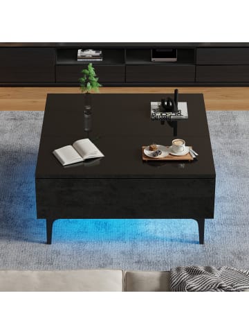 ABRIHOME LED Couchtisch mit verstecktem Stauraum in Schwarz 