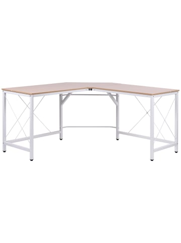 HOMCOM Eckschreibtisch-L150 x B150 x H76 cm-Natur + Weiß