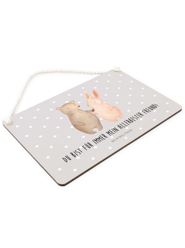 Mr. & Mrs. Panda Schild Bär und Hase Umarmen mit Spruch in Grau Pastell