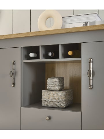 Furn.Design Wohnwand grau, Artisan Eiche Landhaus 4-teilig, Wohnkombination viel Stauraum