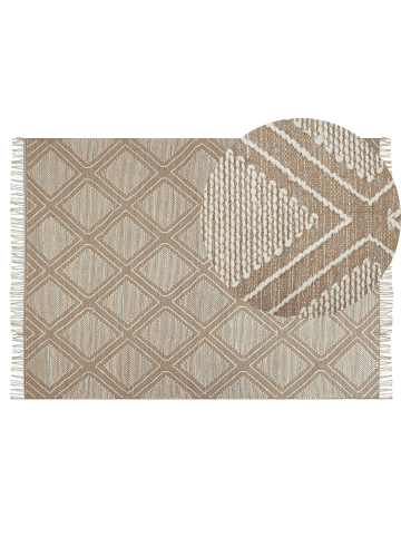 Beliani Kurzflor KACEM in Beige/Weiß - (W) 140 x (H) 1 x (L) 200 cm