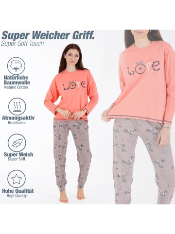 LOREZA Schlafanzug Pyjama langarm- Love - Bunt - Variante 2