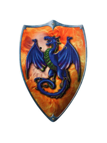 Bestsaller Ritterschild "Fire Dragon" mit Drachen Motiv, Holz, 49 x 32 cm in Blau/Orange