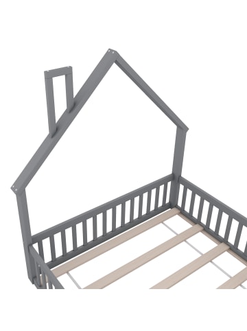 ABRIHOME Polsterbett in Grau 140x200 cm mit Schornsteinform und Lattenrost