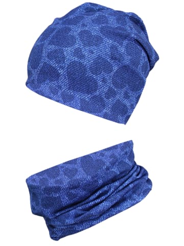 TupTam Unisex Kinder Beanie Mütze Schlauchschal Set in dark blue denim