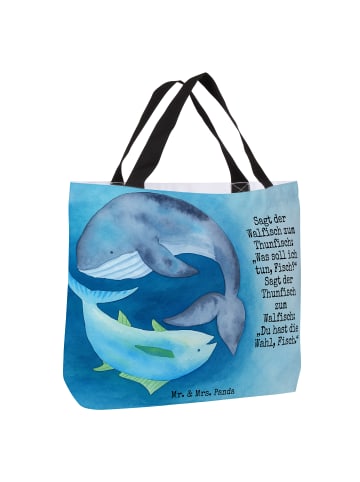 Mr. & Mrs. Panda Henkeltasche Walfisch Thunfisch Design mit Spruch in Weiß