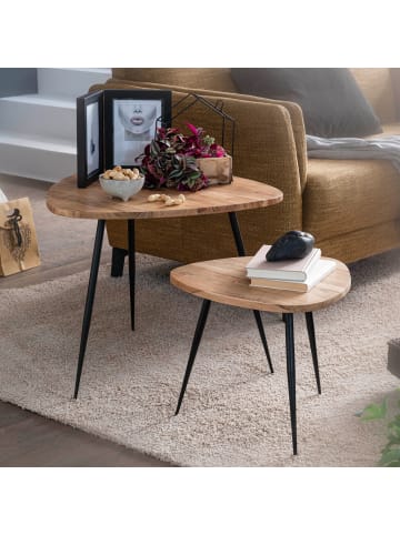 KADIMA DESIGN 2er Set Satztisch Massivholz / Metall Couchtisch Klein
