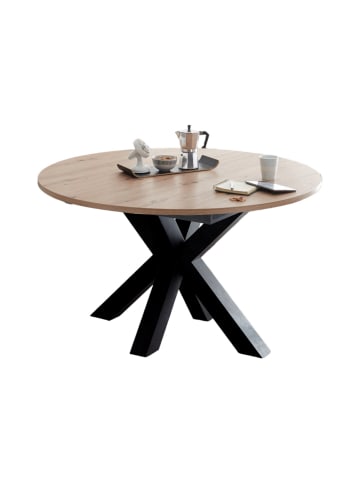 58 aufm Kessel ESSTISCH Rund ausziehbar Edda 9 Ø110 Küchentisch Schwarzstahl/Asteiche