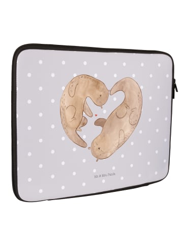 Mr. & Mrs. Panda Laptop Tasche Otter Herz ohne Spruch in Grau Pastell