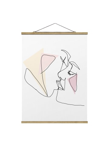 WALLART Stoffbild mit Posterleisten - Kuss Gesichter Line Art in Rosa