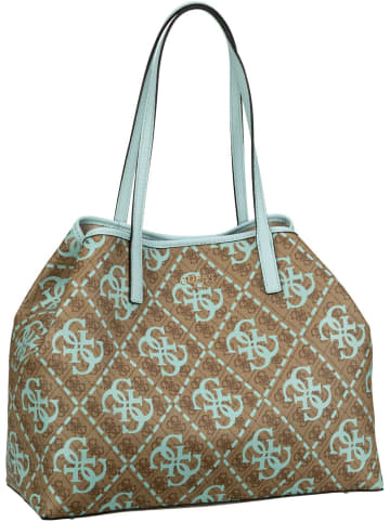 Guess Handtasche Vikky Large Tote Maxi Logo in Latte Logo/Ice Blue
