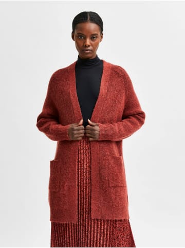 SELECTED FEMME Lange Strickjacke mit Taschen Casual Cardigan Mantel SLFLULU in Rot