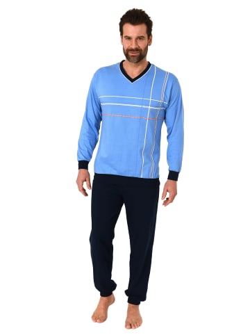 NORMANN Pyjama Schlafanzug Bündchen und Vschnitt - 56311 in hellblau
