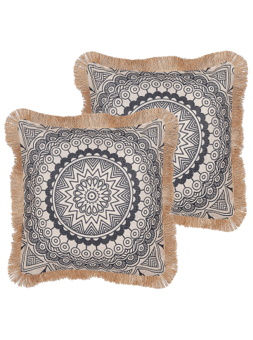 Beliani 2er-Set Dekokissen GERANIUM in Beige/Schwarz