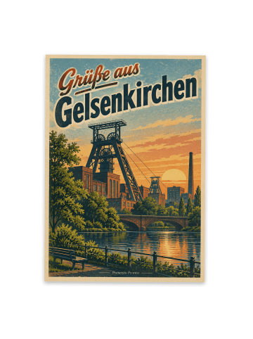 Mr. & Mrs. Panda Ansichtskarte Förderturm retro Design mit Spruch in Weiß