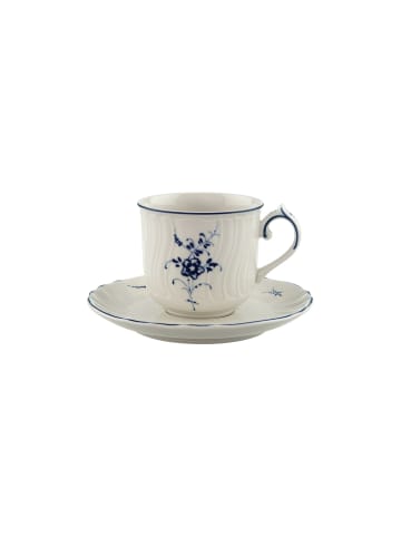 Espressotasse mit Untertasse Vieux Luxembourg in Weiß-Blau 70 ml