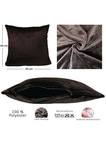 JACK 2er Set Teddy Flausch Kissenhülle Kissenbezug in Braun