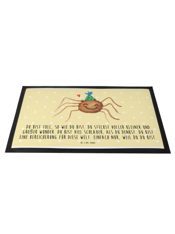 Mr. & Mrs. Panda Schmutzmatte Spinne Agathe Party mit Spruch in Gelb Pastell