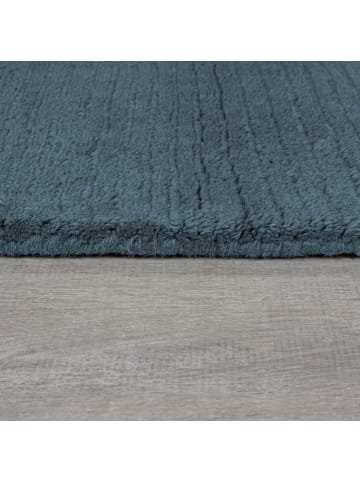 KADIMA DESIGN Wollteppich Uni-Design mit Bordüre, rutschfest, 100% Wolle Teppich in Blau