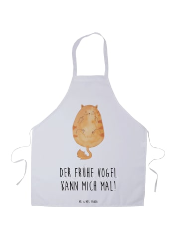 Mr. & Mrs. Panda Küchenschürze Katze Frühaufsteher mit Spruch in Weiß