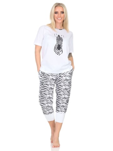 NORMANN Kurzarm Schlafanzug Capri Pyjama Shorty - 84886 in weiß