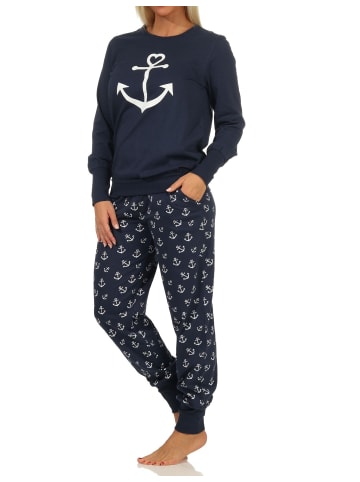 NORMANN Schlafanzug Pyjama Bündchen Anker - 69330 in marine