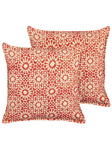Beliani 2er-Set Dekokissen CEIBA in Rot/Beige