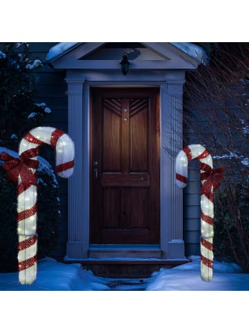 MARELIDA LED Zuckerstange XXL Gartendeko Weihnachtsdeko H: 1,2m in rot, weiß