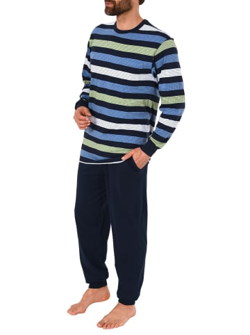 NORMANN Pyjama Schlafanzug Bündchen Streifen - 45757 in marine