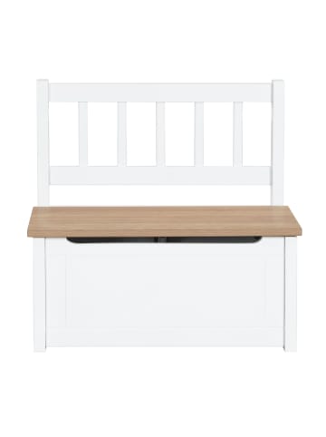 roba Kinderbank Woody – Spielzeugtruhe Holz natur & Weiß, mit Deckelbremse