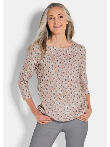 GOLDNER Kurzgröße:  Jerseyshirt Halbarm Viskoseshirt im Allover-Design in beige / gemustert