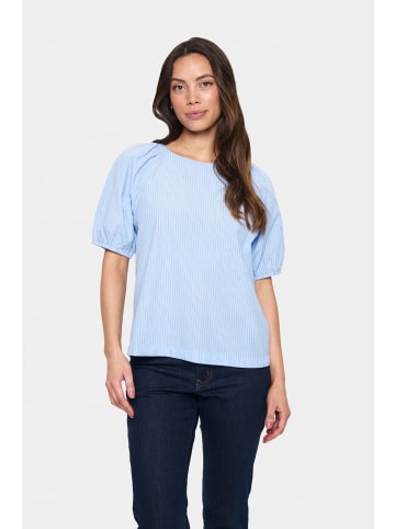 SAINT TROPEZ Kurzarm-Bluse JosefiaSZ Gerade Passform in Airy Blue Ice Stripe