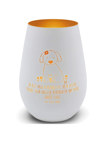 Mr. & Mrs. Panda Windlicht Hund Dame mit Spruch in Weiß