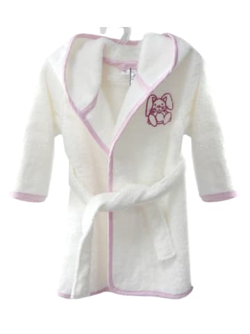 Jana Kinderbademantel weiß/rosa Vichy mit Häschen-Stick