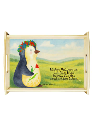 Mr. & Mrs. Panda Couchtablett Pinguin Blumen Design mit Spruch in Weiß