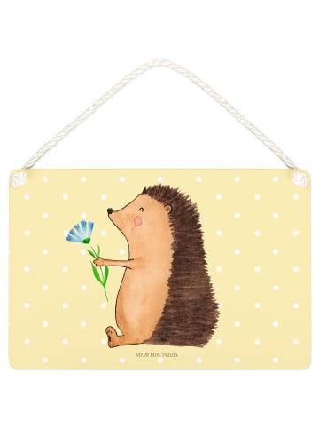 Mr. & Mrs. Panda Schild Igel Blumen ohne Spruch in Gelb Pastell