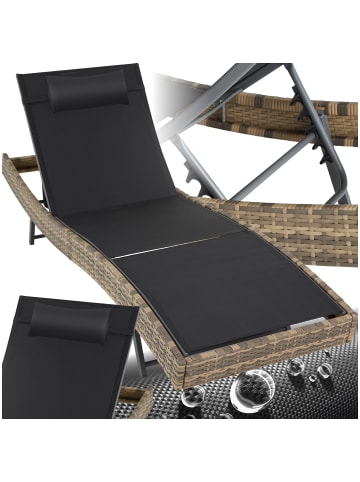tectake Rattan Sonnenliege, abnehmbares Kopfkissen, 69 x 211 x 41 - 94 cm