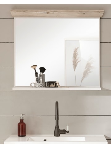 Furn.Design Badspiegel Pinie weiß, Oslo Pinie Landhaus, Badspiegel mit Ablage, 80 x 72 cm