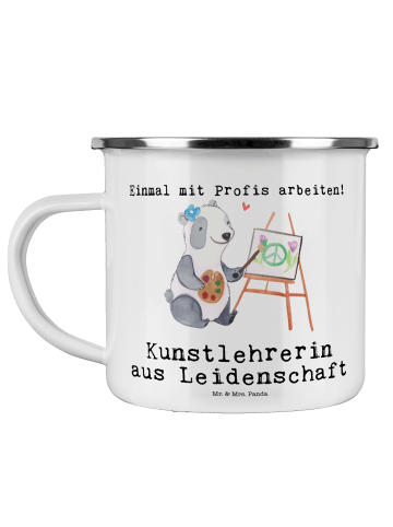 Mr. & Mrs. Panda Camping Emaille Tasse Kunstlehrerin Leidenschaf... in Weiß